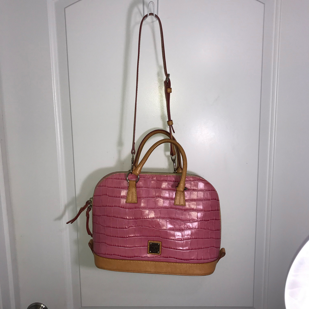 Dooney & Bourke Pink Croc Leather Satchel Crossbody EUC - Picture 6 of 9
